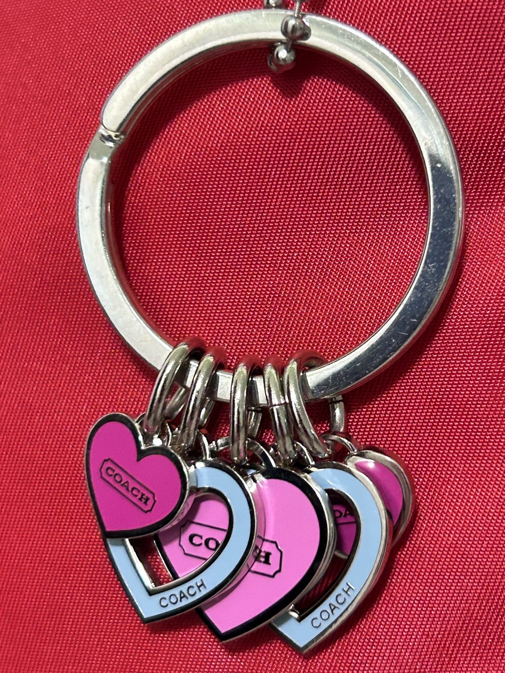 COACH Hearts Key Ring/ Bag Charm Pink - Picture 3 of 5